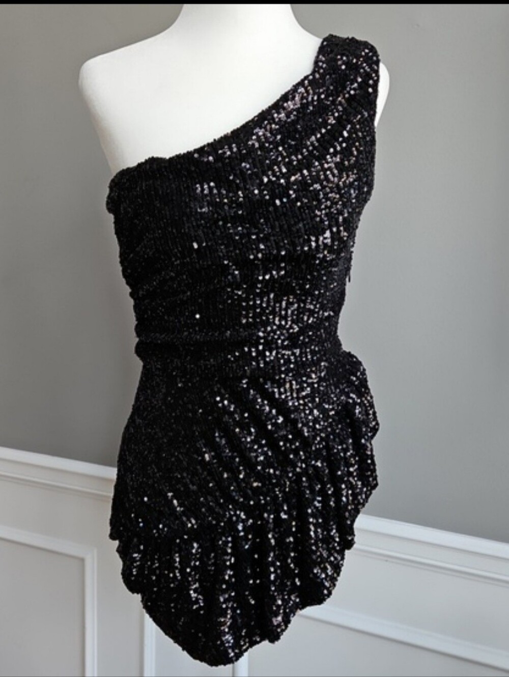 IRO Paris Sila One Shoulder Black Sequin Mini Dress Size 36